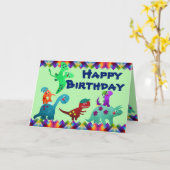 Leuke kleurrijke Dino verjaardag Kaart (Gele Bloem)