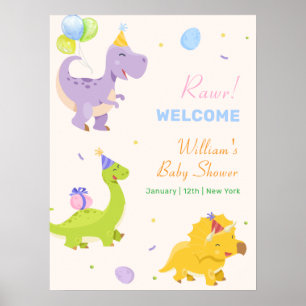 Leuke Kleurrijke Dinosaurus Ballon Baby Ontvangst Poster