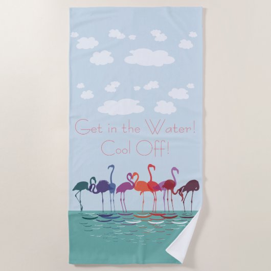 Leuke Kleurrijke Flamingo's Stap in het Water Strandlaken (Voorkant)