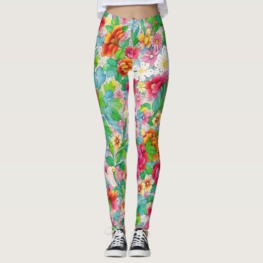 Leuke kleurrijke Floral Art Leggings (Voorkant)