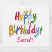 Leuke & Kleurrijke Gelukkige Verjaardagstekst - Ge Sparkling Wijnetiket (Enkel label)