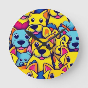 Leuke kleurrijke honden gelukkige honden ronde klok