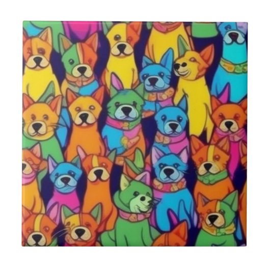 Leuke kleurrijke honden gelukkige honden tegeltje (Voorkant)