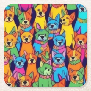 Leuke kleurrijke honden gelukkige honden vierkante kartonnen onderzetter
