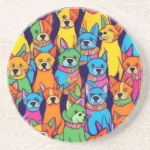 Leuke kleurrijke honden gelukkige honden zandsteen onderzetter