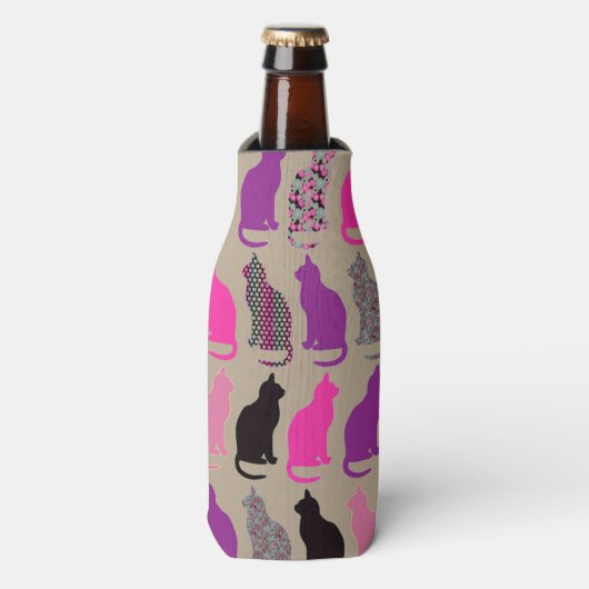 Leuke kleurrijke katten patroon fles koeler (Fles Voorkant)