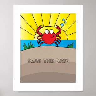 Leuke Kleurrijke Krab Illustratie Oceandier Kuns Poster
