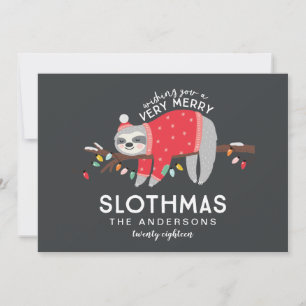 Leuke kleurrijke luiaard kerst feestdagenkaart