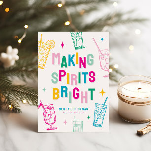Leuke Kleurrijke 'Making Spirits Bright' Kerstmis Feestdagenkaart
