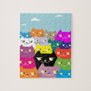 Leuke Kleurrijke Moppige Doodle Kat Illustraties K Legpuzzel
