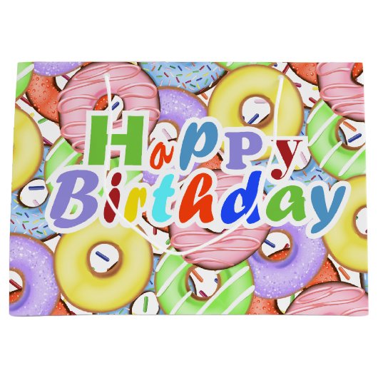 Leuke kleurrijke Pastel Donuts verjaardag Groot Cadeauzakje (Voorkant)