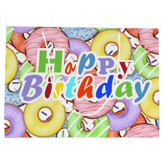 Leuke kleurrijke Pastel Donuts verjaardag Groot Cadeauzakje (Achterkant)