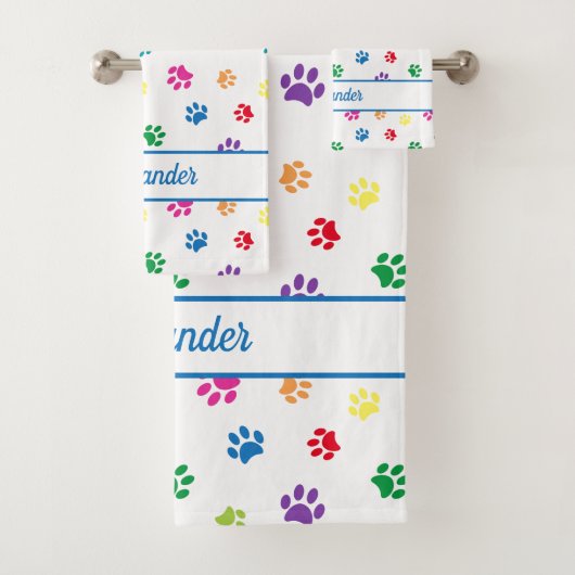 Leuke kleurrijke Paw Prints Gepersonaliseerd Bad Handdoek (Insitu)