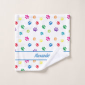 Leuke kleurrijke Paw Prints Gepersonaliseerd Bad Handdoek (Wasdoekje)
