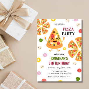 Leuke kleurrijke Pizza Party Kids Verjaardag Kaart