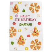 Leuke kleurrijke Pizza Party Kids Verjaardag Medium Cadeauzakje (Achterkant)