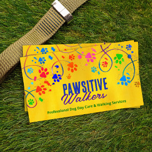 Leuke kleurrijke poot prints trail - Dog Walker Visitekaartje