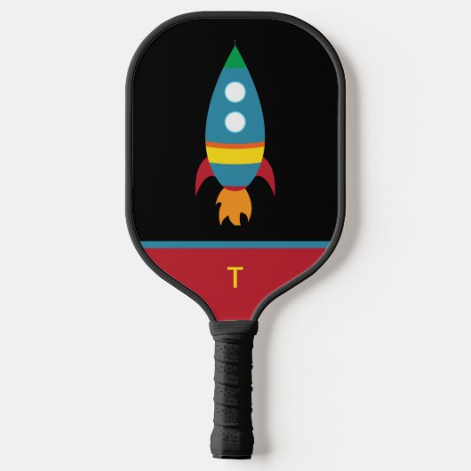 Leuke kleurrijke raket op zwart - Monogram Initiaa Pickleball Paddle (Achterkant)