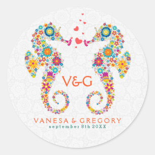 Leuke kleurrijke retro bloemen houden van Zeeen Ronde Sticker