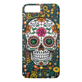 Leuke kleurrijke retro bloemen suiker schedel 	iPhone 8 plus / 7 plus hoesje