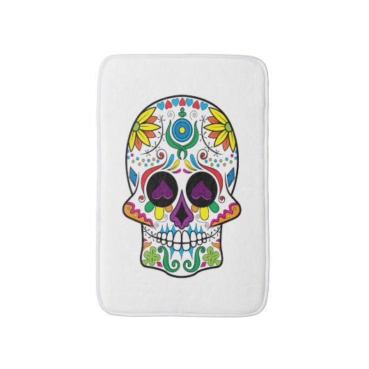 Leuke kleurrijke retro bloemensuiker schedel badmat (Voorkant Verticaal)