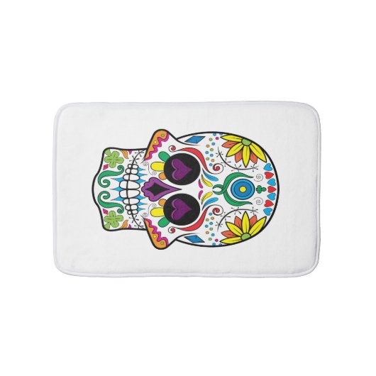 Leuke kleurrijke retro bloemensuiker schedel badmat (Voorkant)