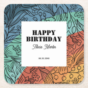 Leuke kleurrijke Retro Groovy Regenboog Bloemen Ve Vierkante Kartonnen Onderzetter