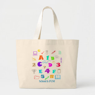 Leuke, kleurrijke schoolspullen, gepersonaliseerde grote tote bag