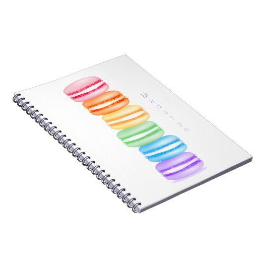 Leuke kleurrijke stack van macarons gepersonalisee notitieboek (Rechterzijde)