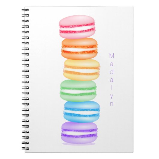 Leuke kleurrijke stack van macarons gepersonalisee notitieboek (Voorkant)
