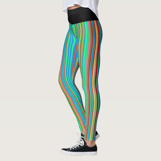 Leuke Kleurrijke Strepen Patroon Leggings (Links)