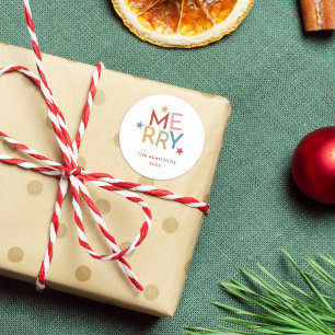 Leuke kleurrijke typografie Vrolijke familienaam Ronde Sticker