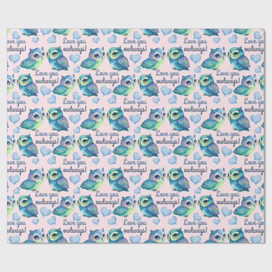 Leuke kleurrijke Uil Liefde U Uilways Blush Cadeaupapier (Vlak)