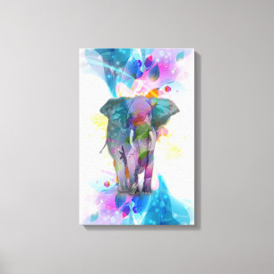 leuke kleurrijke watercolours ploetert olifant canvas afdruk