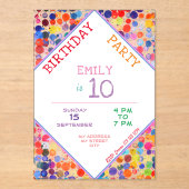 Leuke kleurrijke Waterverf Paint Blots Kids Verjaa Acryl Uitnodigingen (Voorkant)