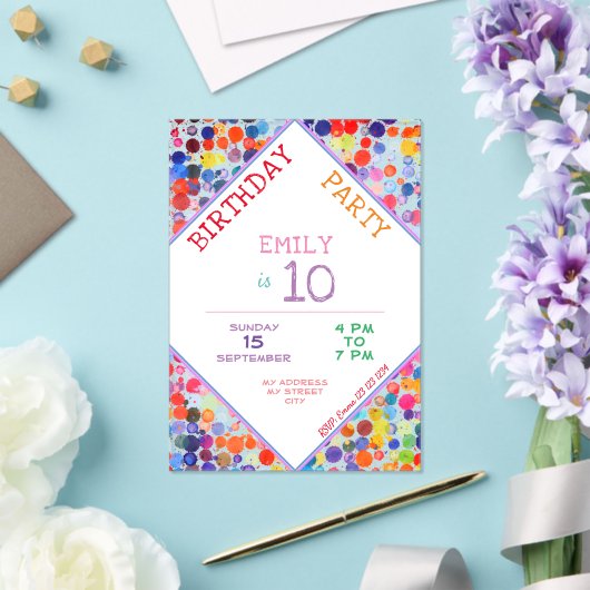 Leuke kleurrijke Waterverf Paint Blots Kids Verjaa Acryl Uitnodigingen (Insitu (Huwelijk))