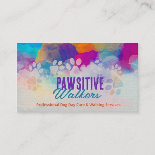 Leuke kleurrijke Waterverf Paw Prints Visitekaartje (Voorkant)