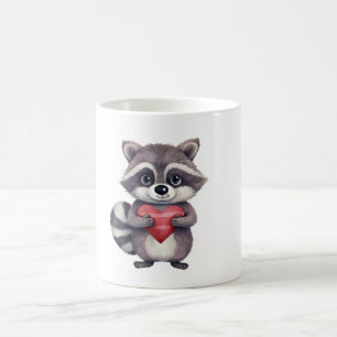 Leuke kleurrijke waterverf wasbeer met hart koffiemok