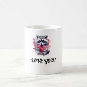Leuke kleurrijke waterverf wasbeer met hart koffiemok