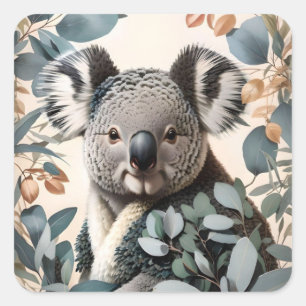 Leuke koala eucalyptus bladeren vierkante sticker