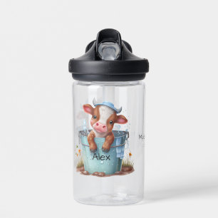 Leuke Koe in een emmer 1st Grade Naam Gepersonalis Waterfles