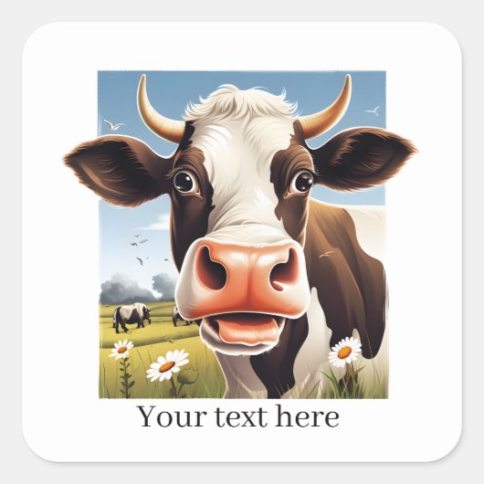 Leuke koe liefhebbers aanpasbaar vierkante sticker (Voorkant)