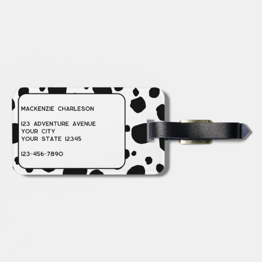 Leuke Koe Print Zwart en Wit Gepersonaliseerd Bagagelabel (Achterkant horizontaal)