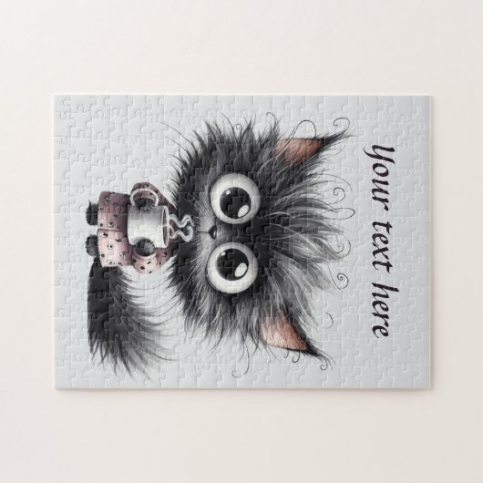 Leuke koffie kat tekst toevoegen legpuzzel (Horizontaal)