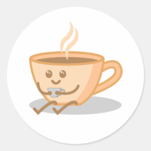 Leuke Koffie / Thee Mok Cartoon Ronde Sticker