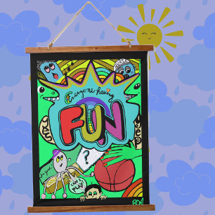 Leuke komische illustratie van samenhorigheid hang hangend wandkleed