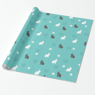 Leuke konijnenbloem en vlinderpatroon cadeaupapier