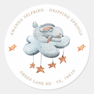 Leuke konijnenwolken sterren Baby shower Ronde Sticker