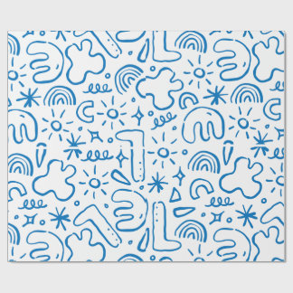 leuke krabbel tekeningen, marineblauw, pastelblauw cadeaupapier