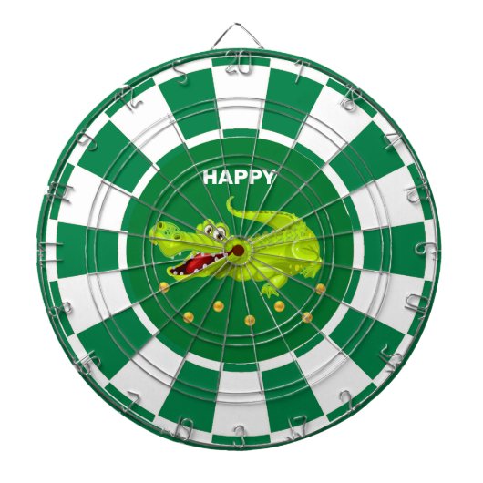 Leuke Krokodil en Gouden Confetti op Groen & Wit Dartbord (Voorkant)